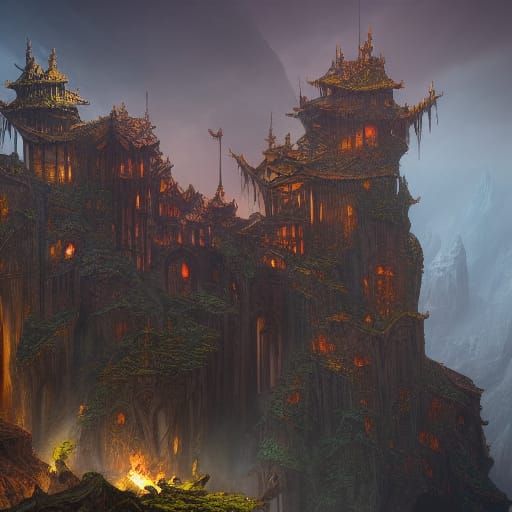 Detailed Matte Painting of a Dragon House