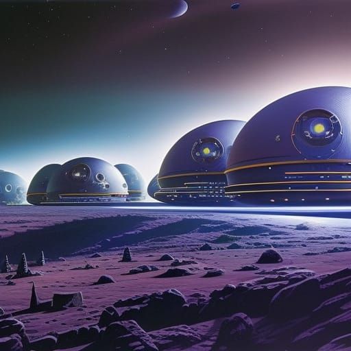 Futuristic Lunar Colony Under Cosmic Skies