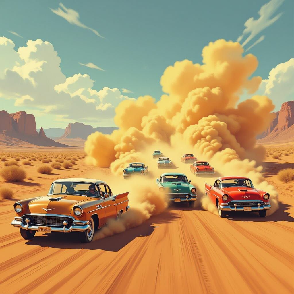 Vintage Car Dominates Desert Race in Cinematic Concept Art