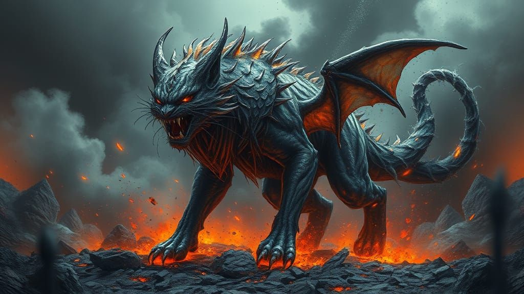 Feline Elemental Spirit in Volcanic Ash Field