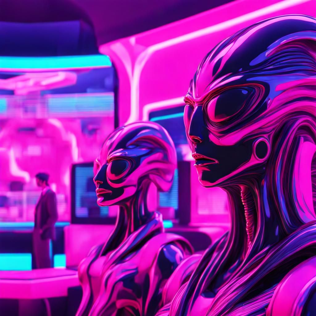 Vaporwave Alien World with Greek Sculpture