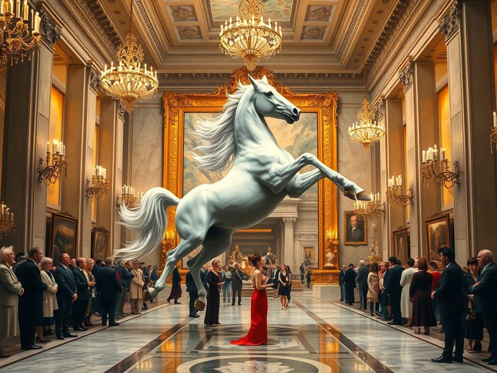 Elegant Horse Emerges from Art Gallery Canvas