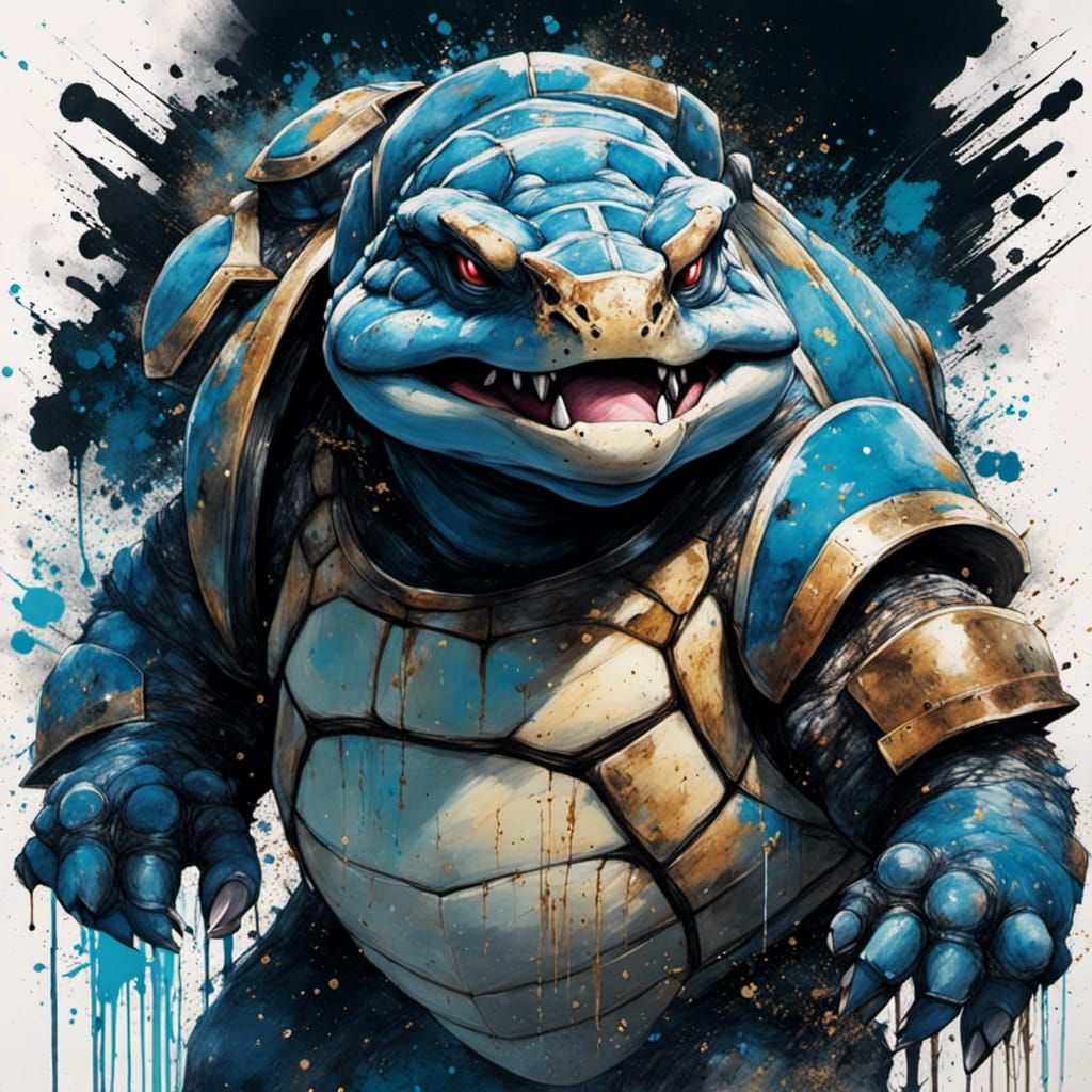 Blastoise Pokémon Splash Art in Watercolor Style