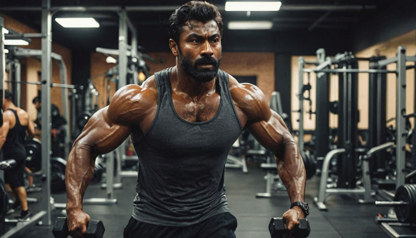 Strong Indian Man Works Out in the Gym