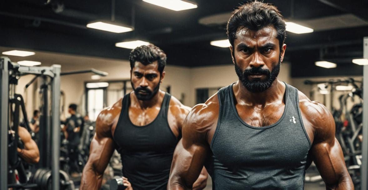 Strong Indian Man in Intense Gym Workout