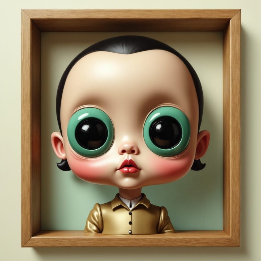 Tearful Eyes in Wooden Frame: Pop Surrealism Art