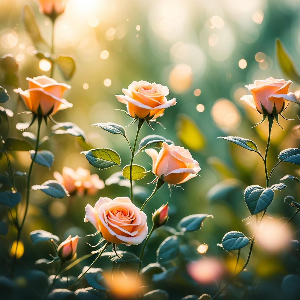 Macro Photo of Rose Flowers and Green Leaves