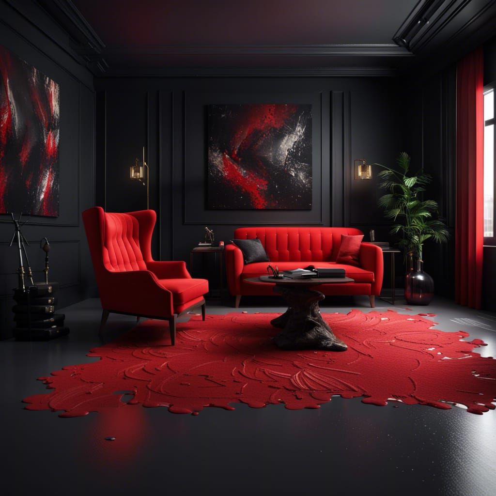 Modern Office Interior with Red Sofa, Matte Painting