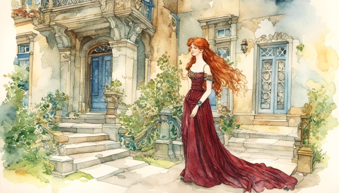 Fairytale Woman in Watercolor Portrait