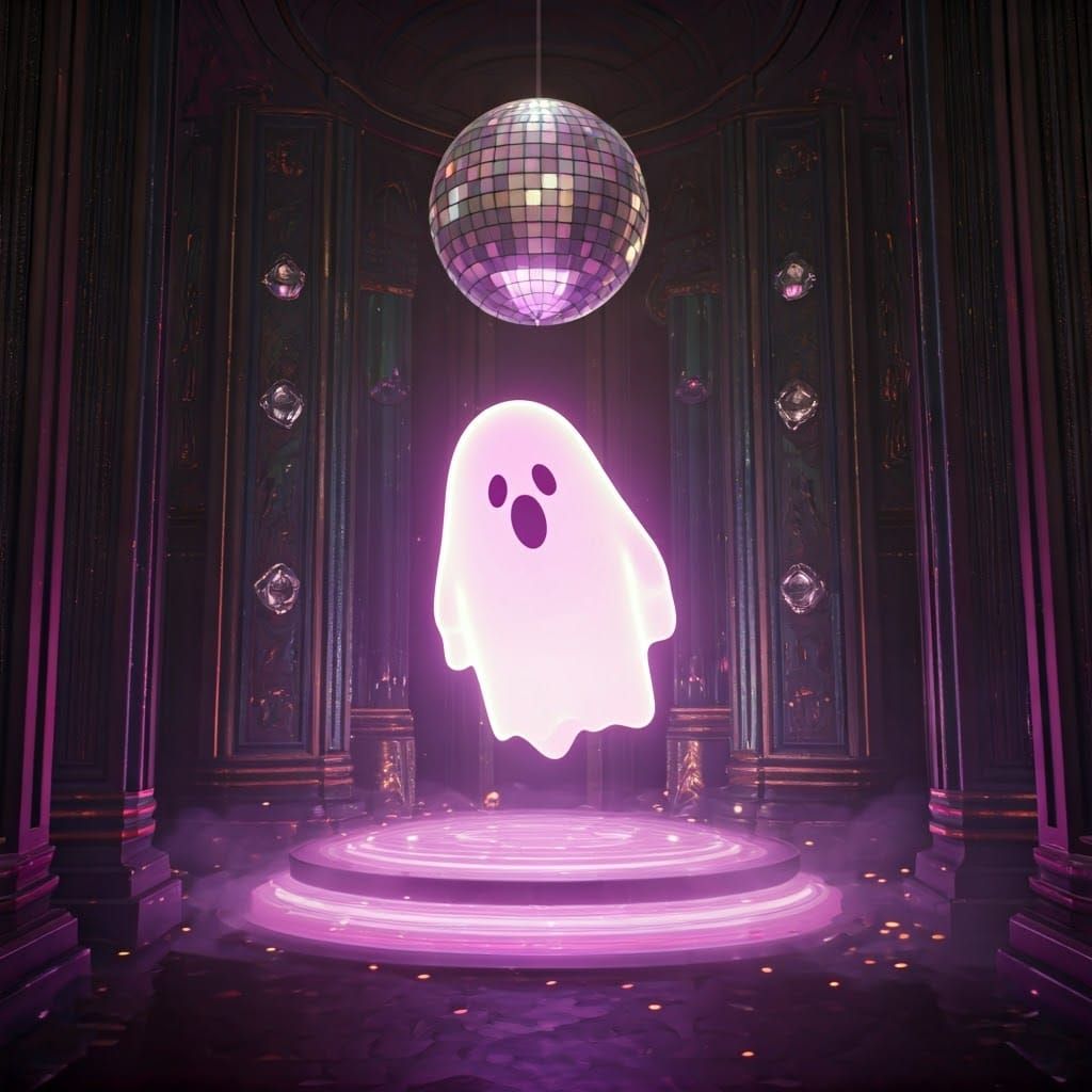 Vibrant Ghost Dancing in Iridescent Disco Mist