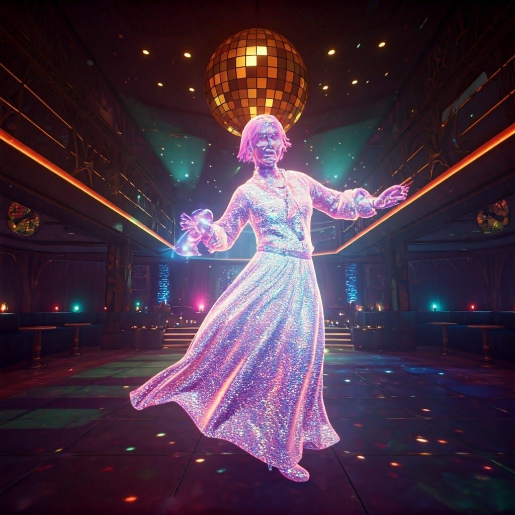 Ghostly Figure Dancing in Abandoned Disco Lounge