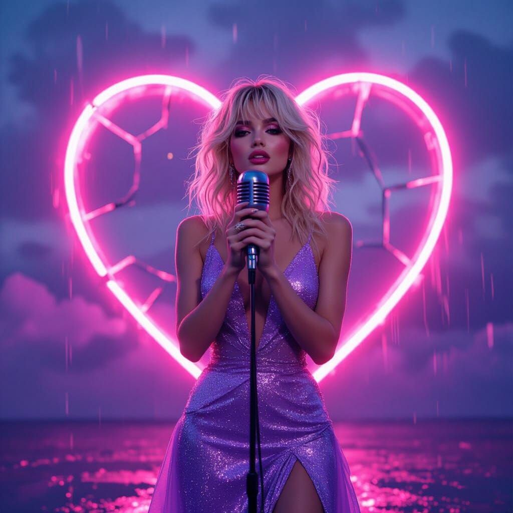 Heartbroken Pop Star in Dreamy Cinematic Style