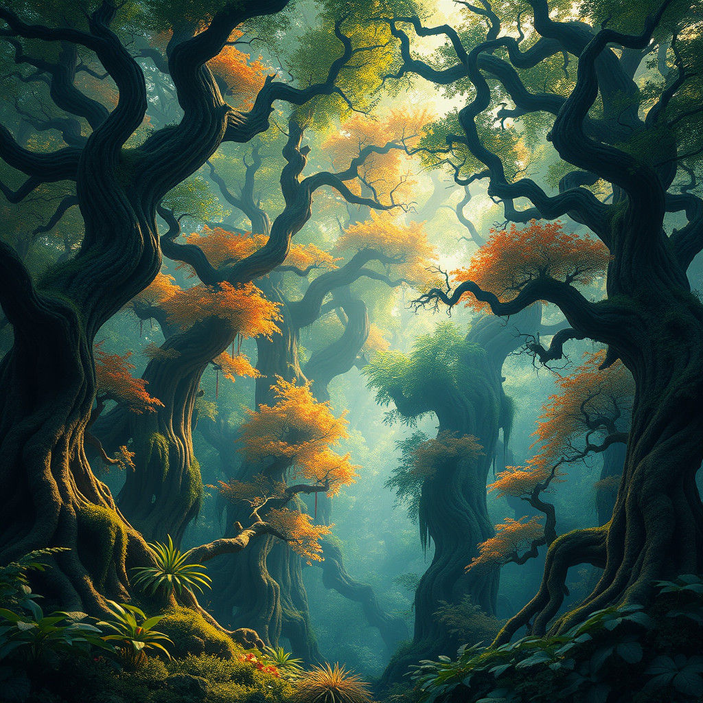 Mystical Forest Landscape in Digital Art Style