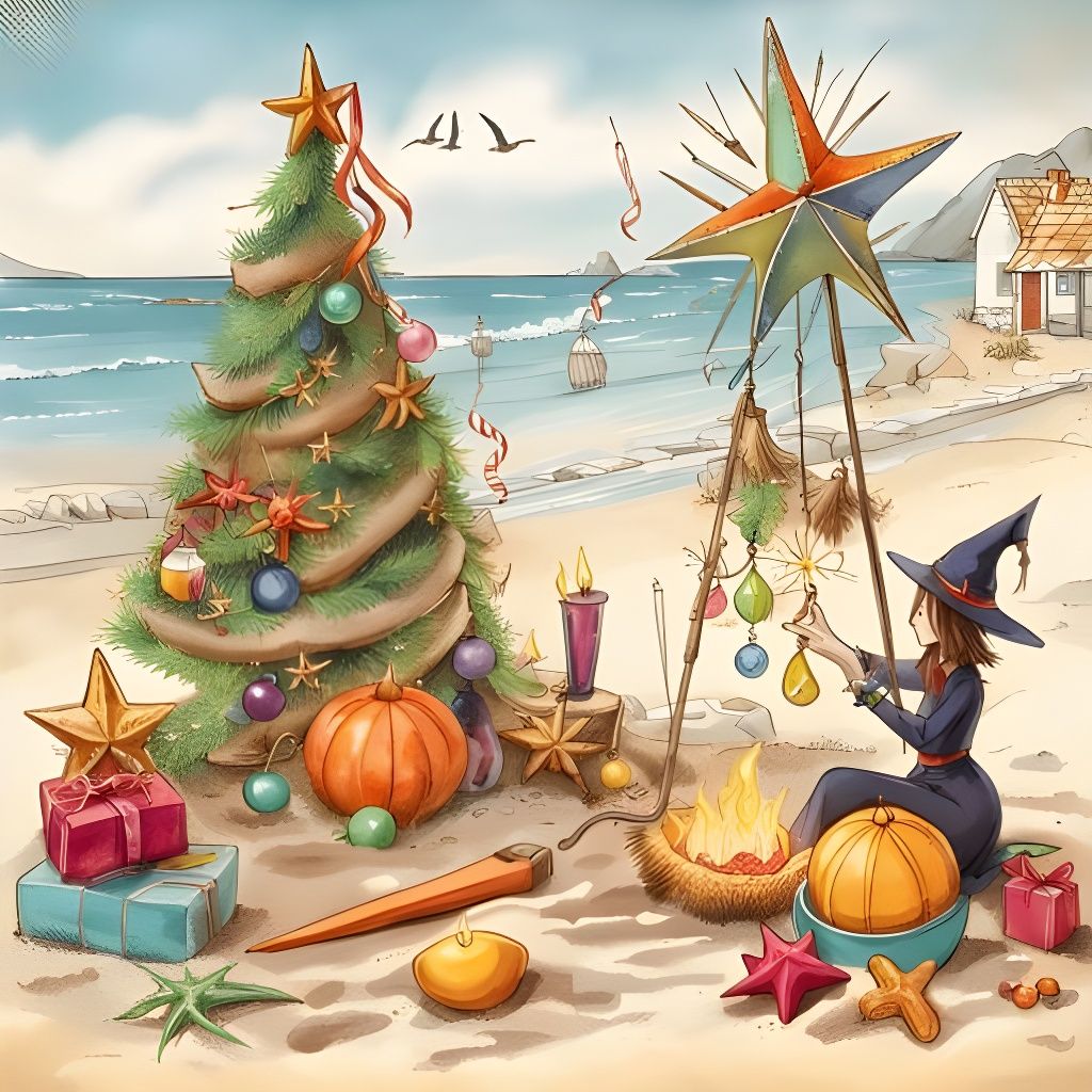 Whimsical Witch's Beach Christmas Celebration