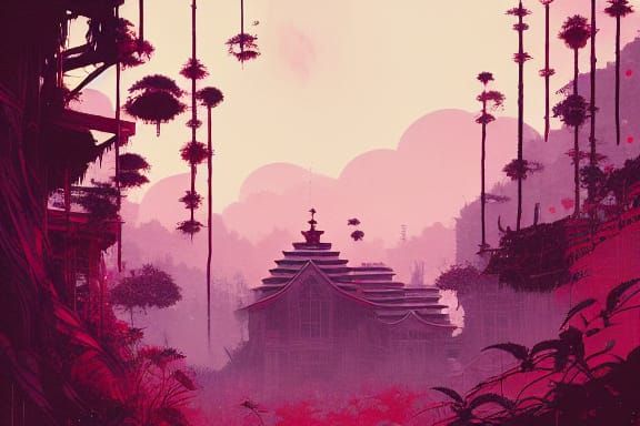 Overgrown Crimson Landscape in Metroidvania Style