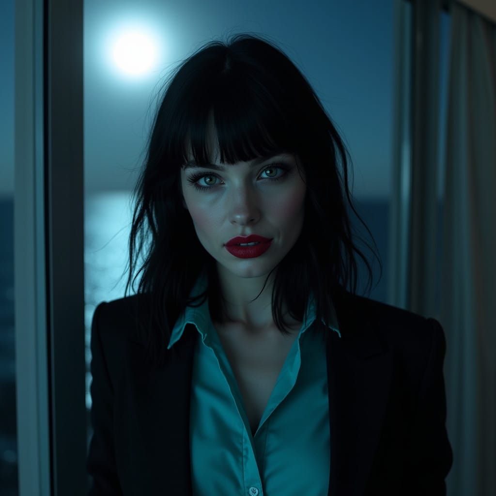 Ethereal Hungarian Vampire in Modern Miami Apartment