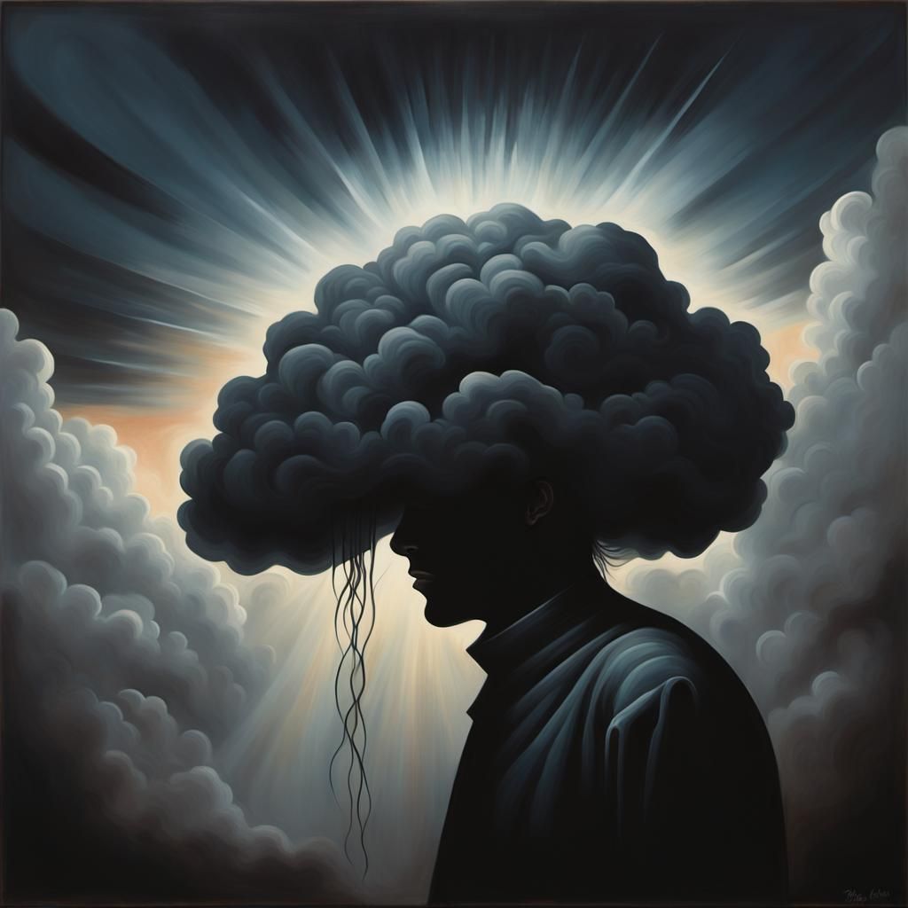 Headache Silhouette in Dramatic, Hyperrealistic Painting