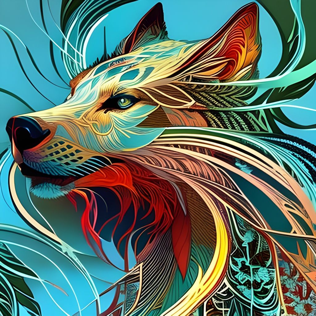 Luminous White Wolf Portrait with Golden Outlines