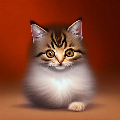 Cozy Kitten by Fire: Whimsical Digital Illustration