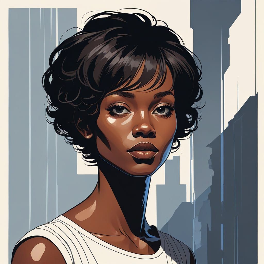 (Anna Diop:3) focus on the face, emotive expression, distinct features (minimalism:1.5)  illustrative style of Patrick N...