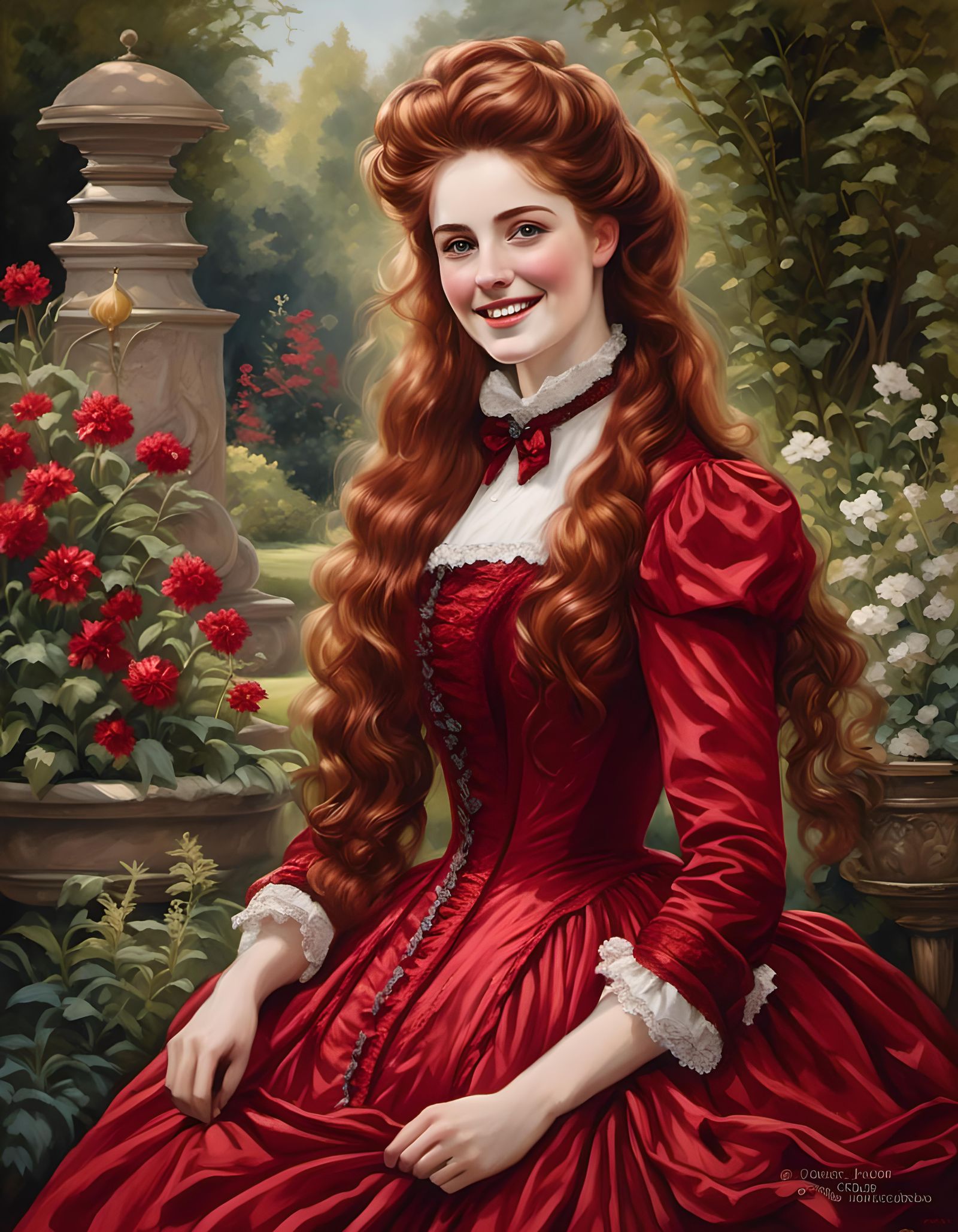 Victorian Woman in Red Velvet Dress Portrait
