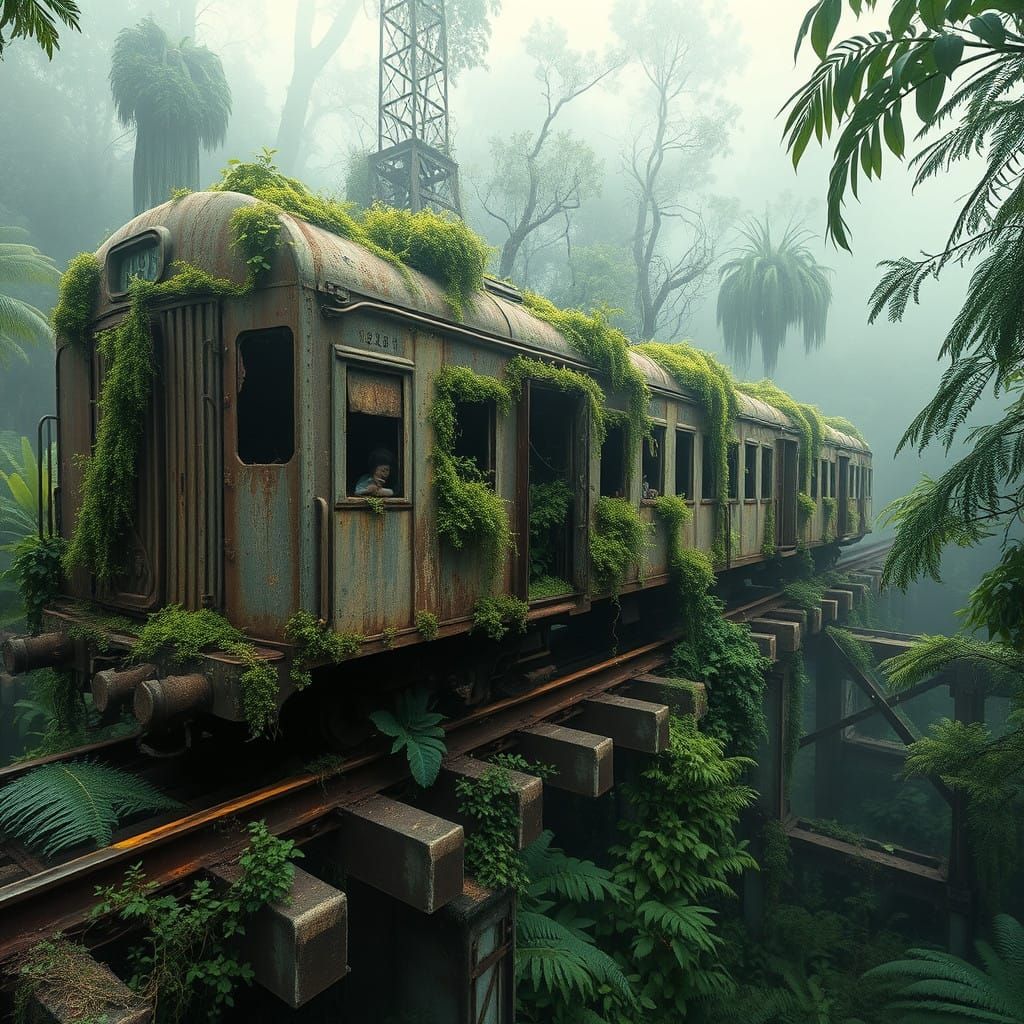 Weathered Train Consumed by Lush Jungle
