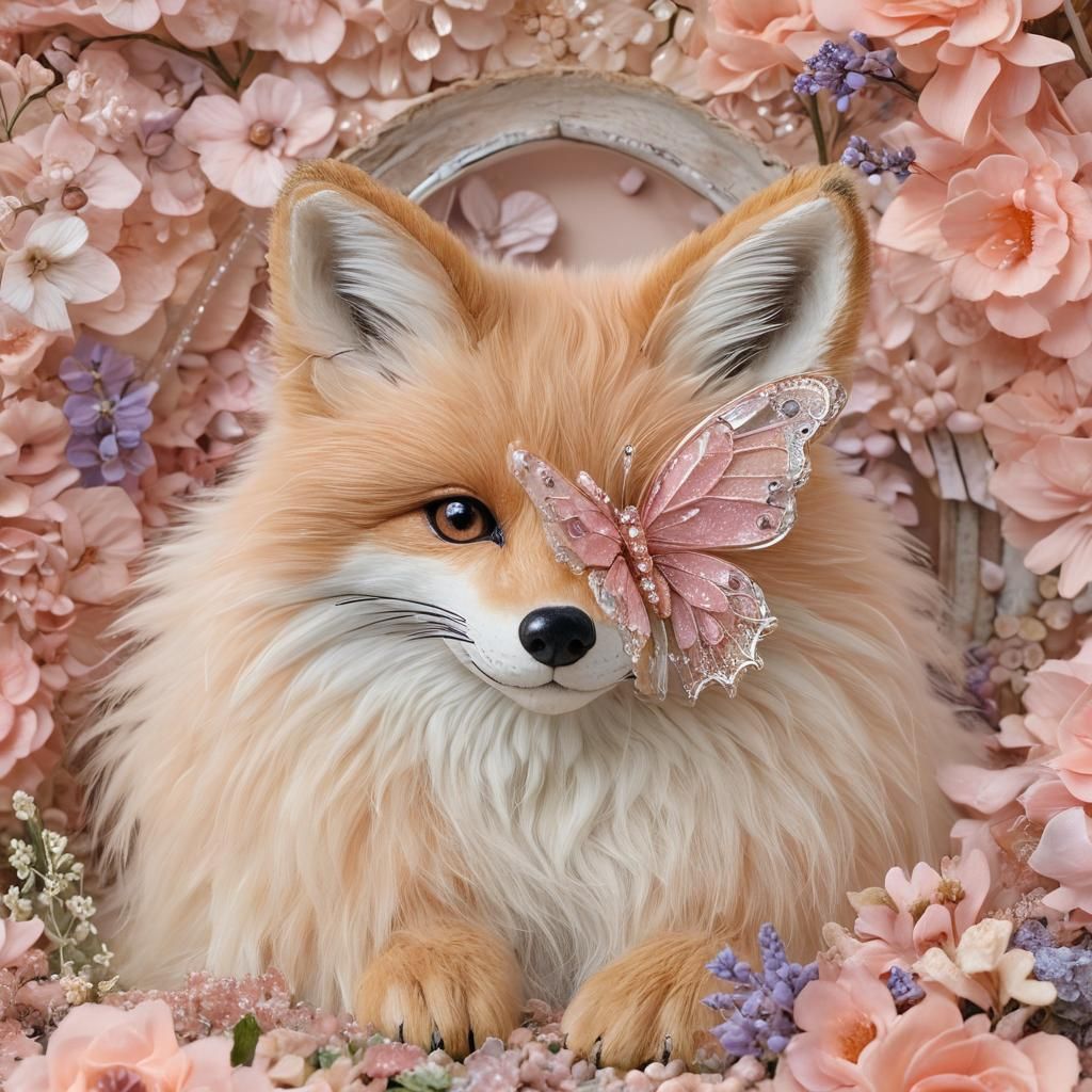 Crystal Butterfly on Fox Nose in Whimsical Garden