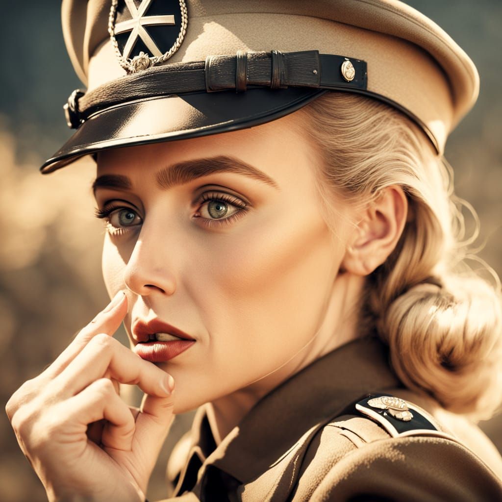 Vintage Film Still: Woman in WWII German Uniform