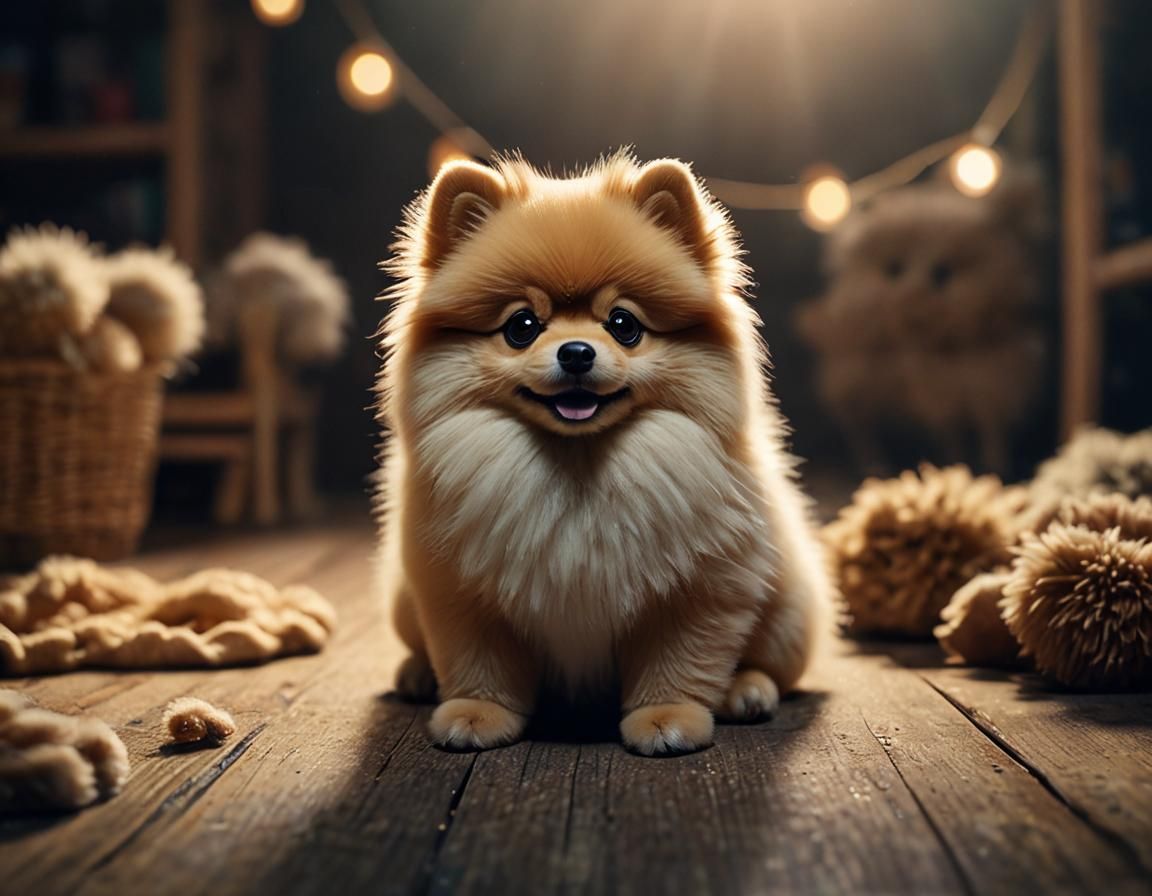 Plush Pomeranian Puppy in Cinematic Film Style