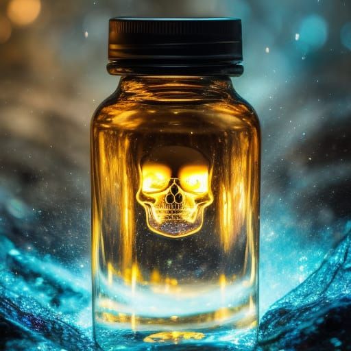 Luminous Skull in Glass Bottle: Digital Matte Painting