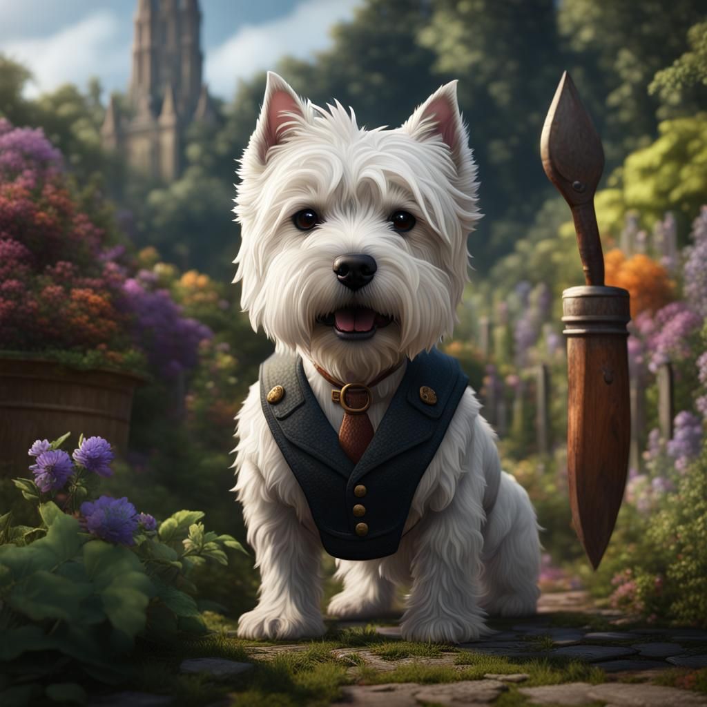 West Highland Terrier Dog as Gardener