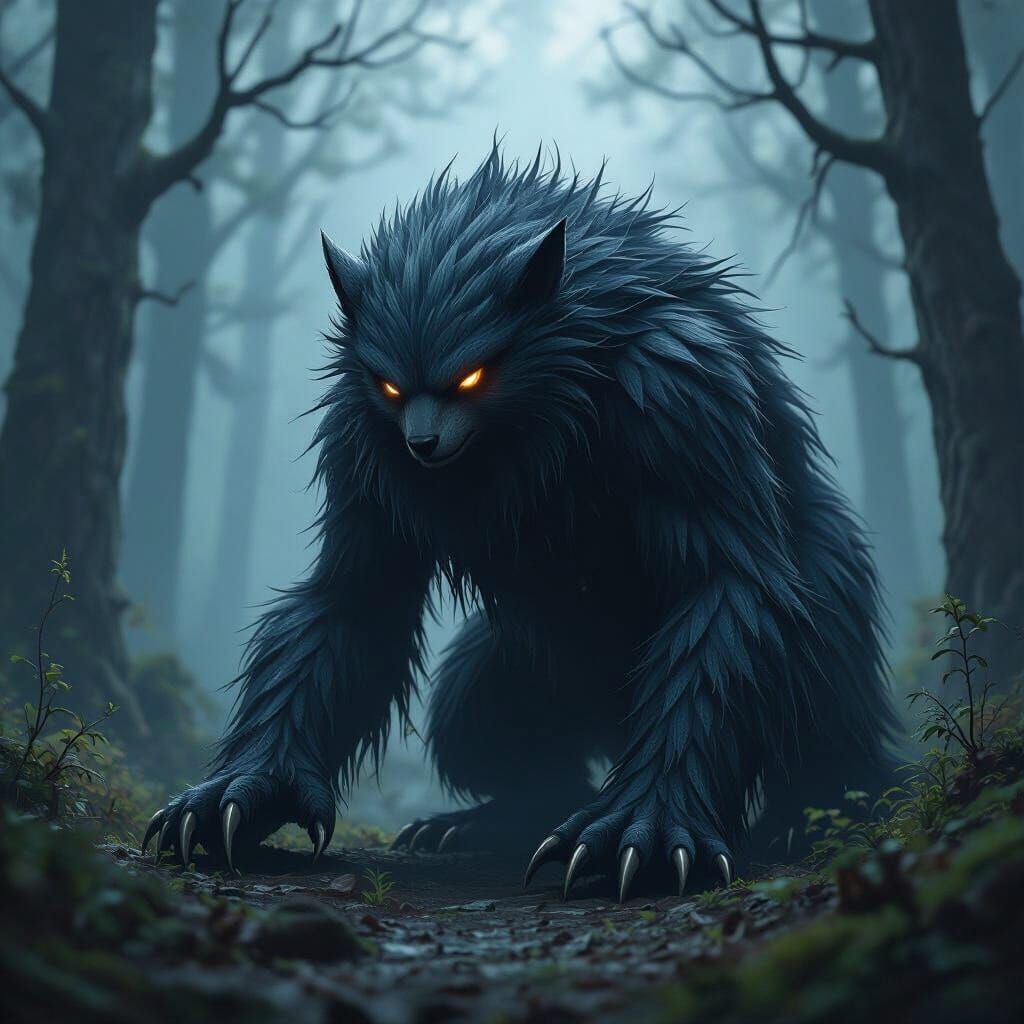 Mysterious Furry Creature in Mystical Forest