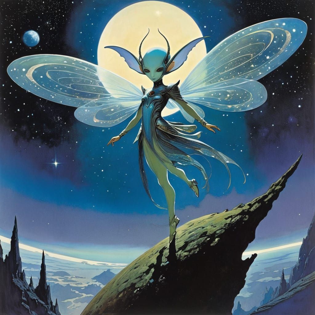 Celestial Fairy in Eva Suit Against Milky Way Backdrop