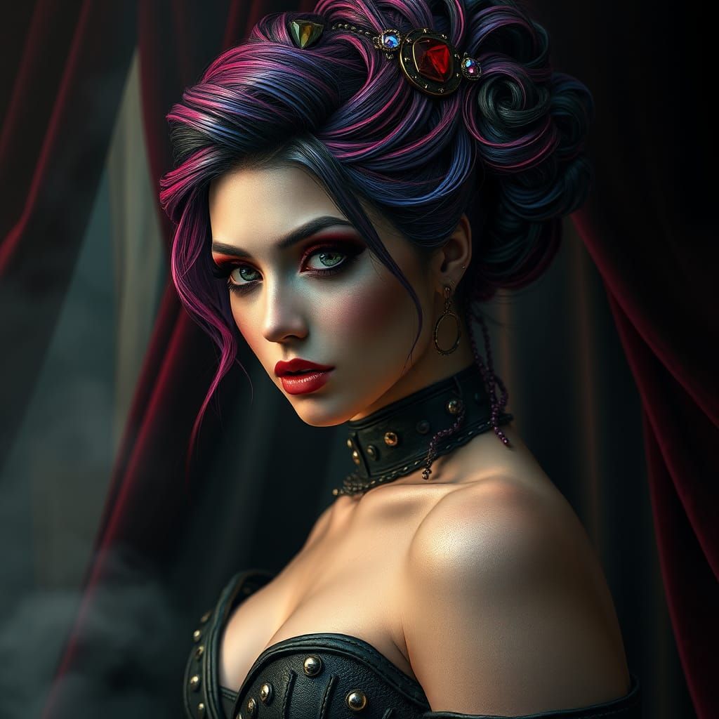 Enchanting Glampunk Siren with Metallic Adornments