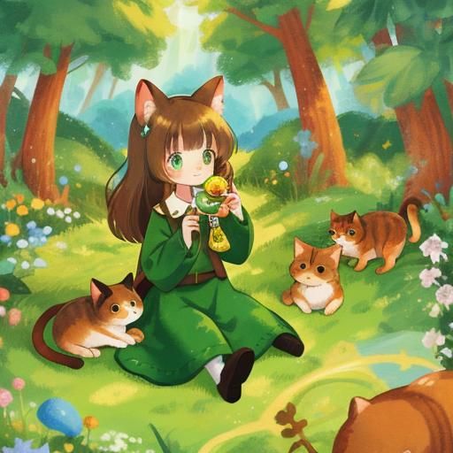 Cat-Eared Girl in Candyland Wonderland