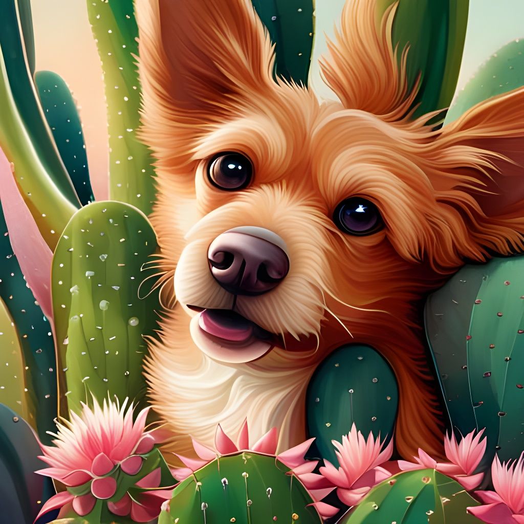 Cactus Dog Hybrid: Detailed Digital Art