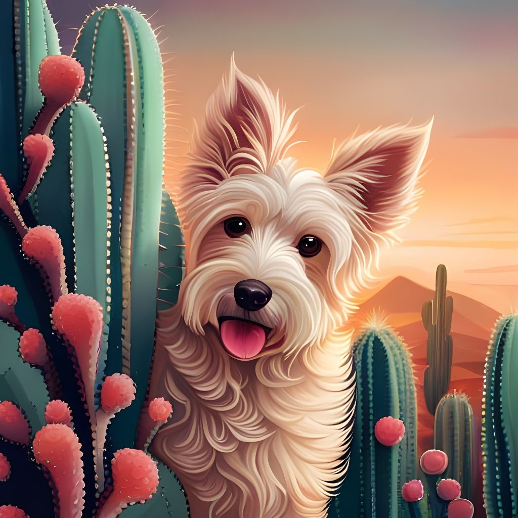 Cactus Dog Hybrid in Desert Digital Painting