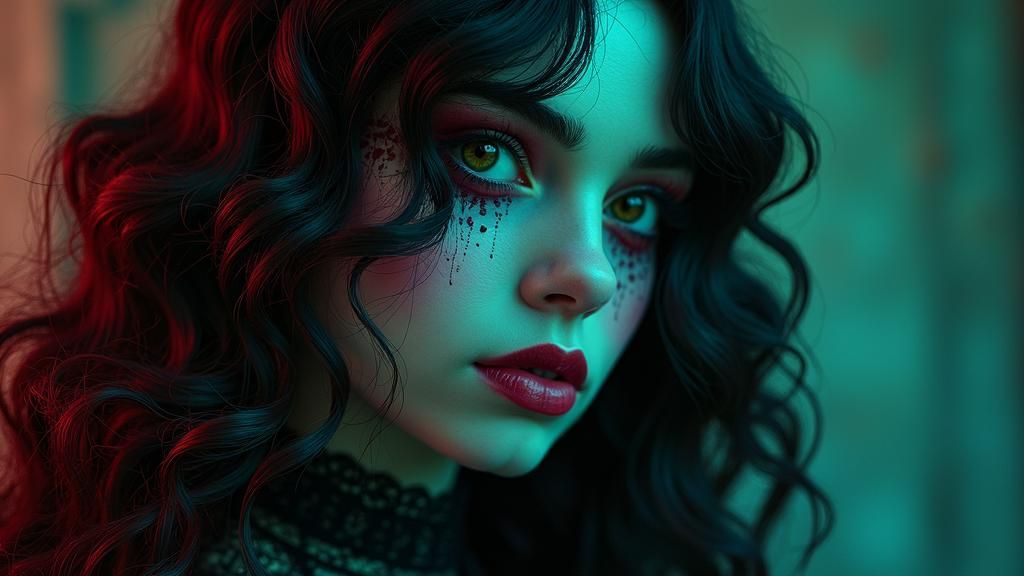 Quilled Victorian Woman Portrait in Burton-esque Style