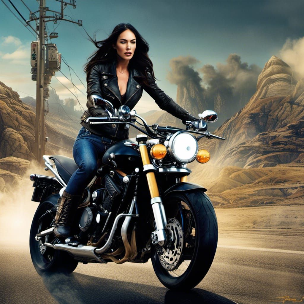 Motorcycle Rider in Detailed Matte Painting Style