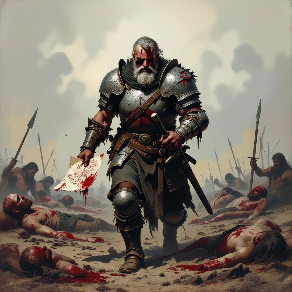 Grim Warrior Stumbles Through Desolate Battlefield