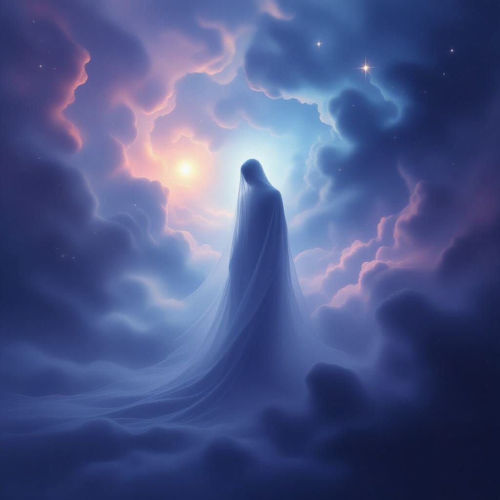 Ethereal Figure Dissolving into Cosmic Void