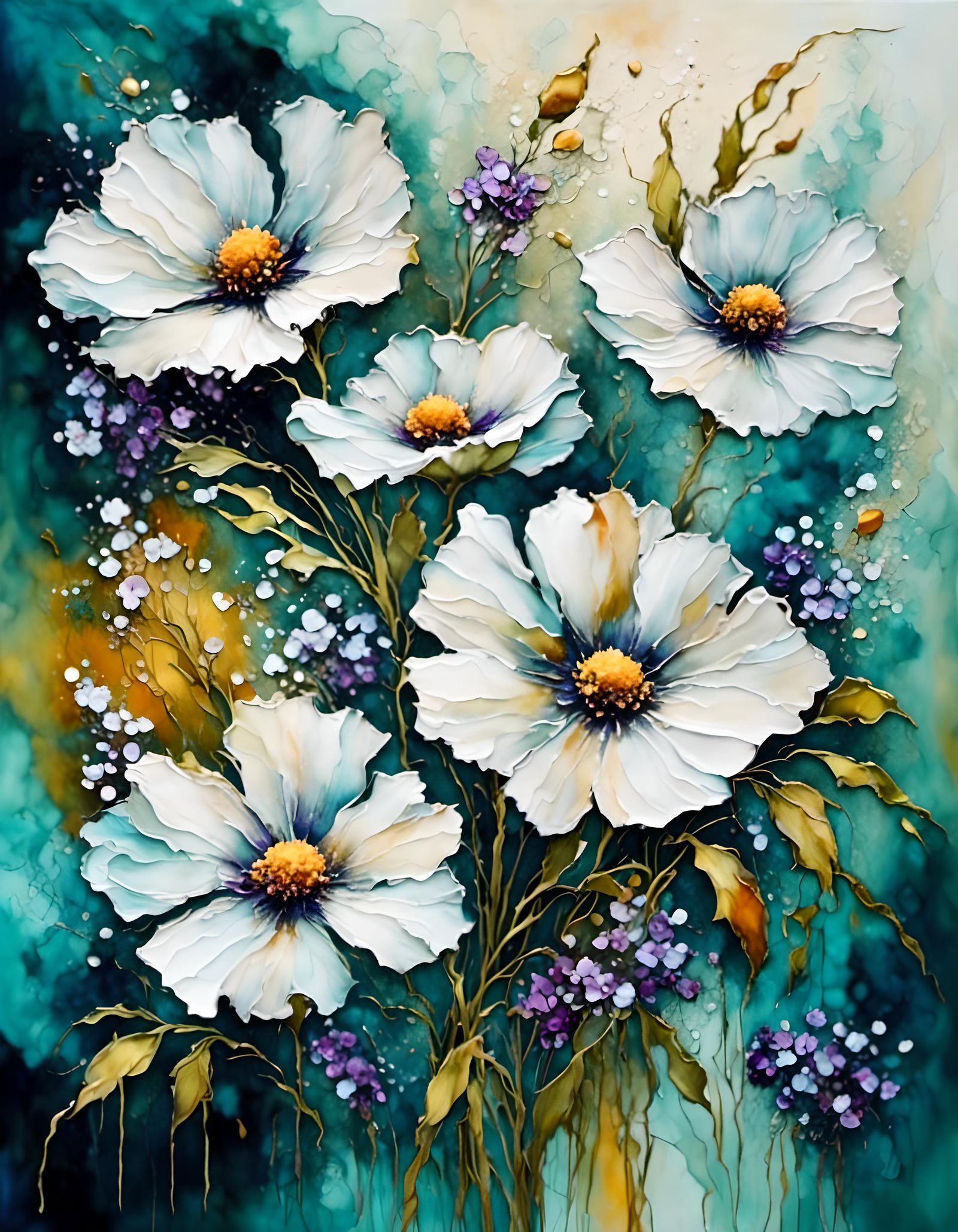 abstract oil painting, white background, mixed wild flowers composed of lines, visible brush strokes, <lora:Inkwell:1.0...