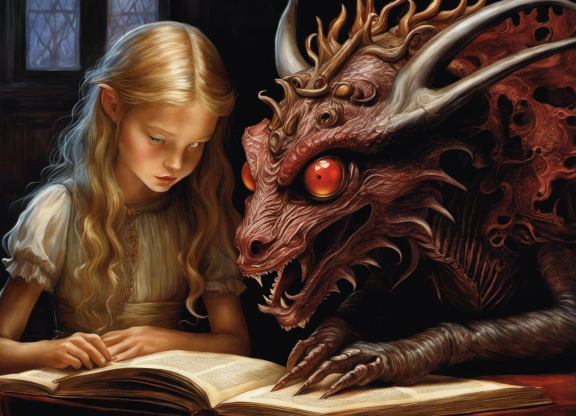 Girl with Demon Companion: Whimsical Surreal Digital Art