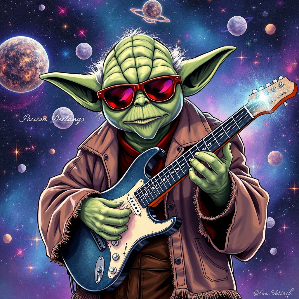 Yoda as Intergalactic Rockstar with Electric Guitar