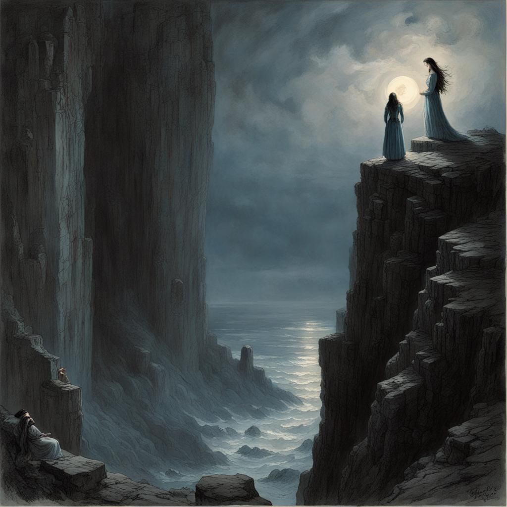 Woman Praying to Demon in Horror Style