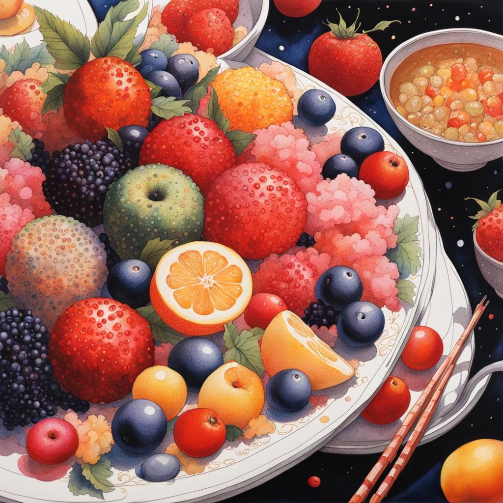 Dotted Asian Dessert in Postmodern Anime Style