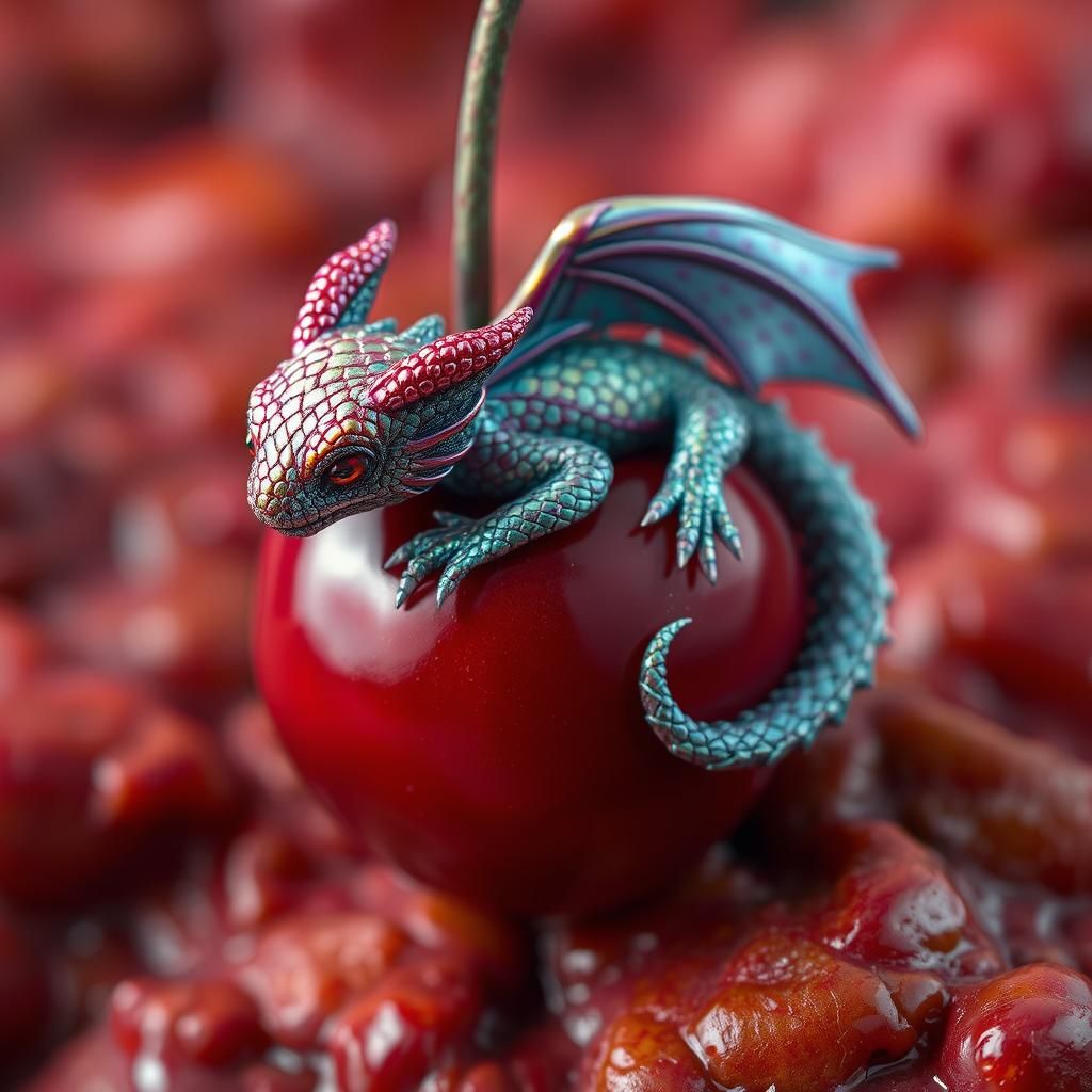 Dragon and Cherry Fusion in Surreal Style