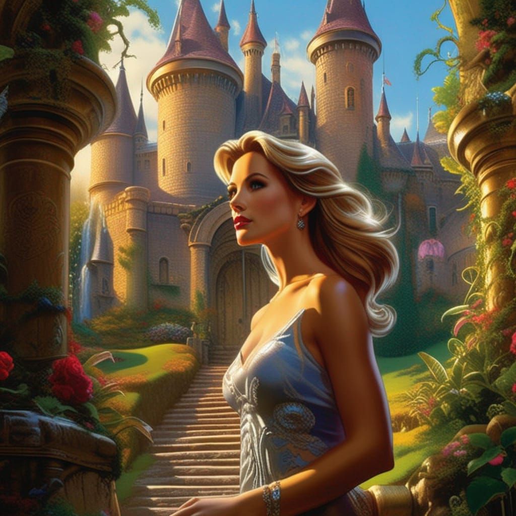 Enchanting Woman in Fantasy Castle, Hyperdetailed Art