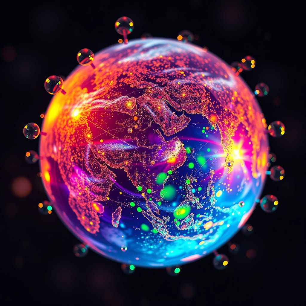 Iridescent Bubble Earth: Macro Hyper-Realistic Image