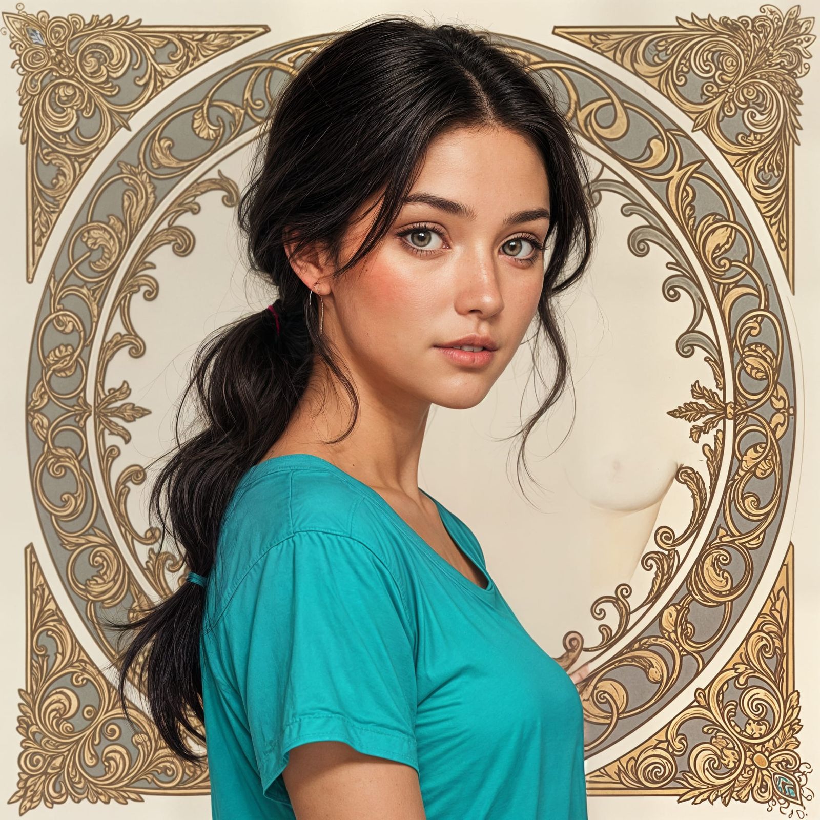 Teenage Girl Portrait in Art Nouveau Style